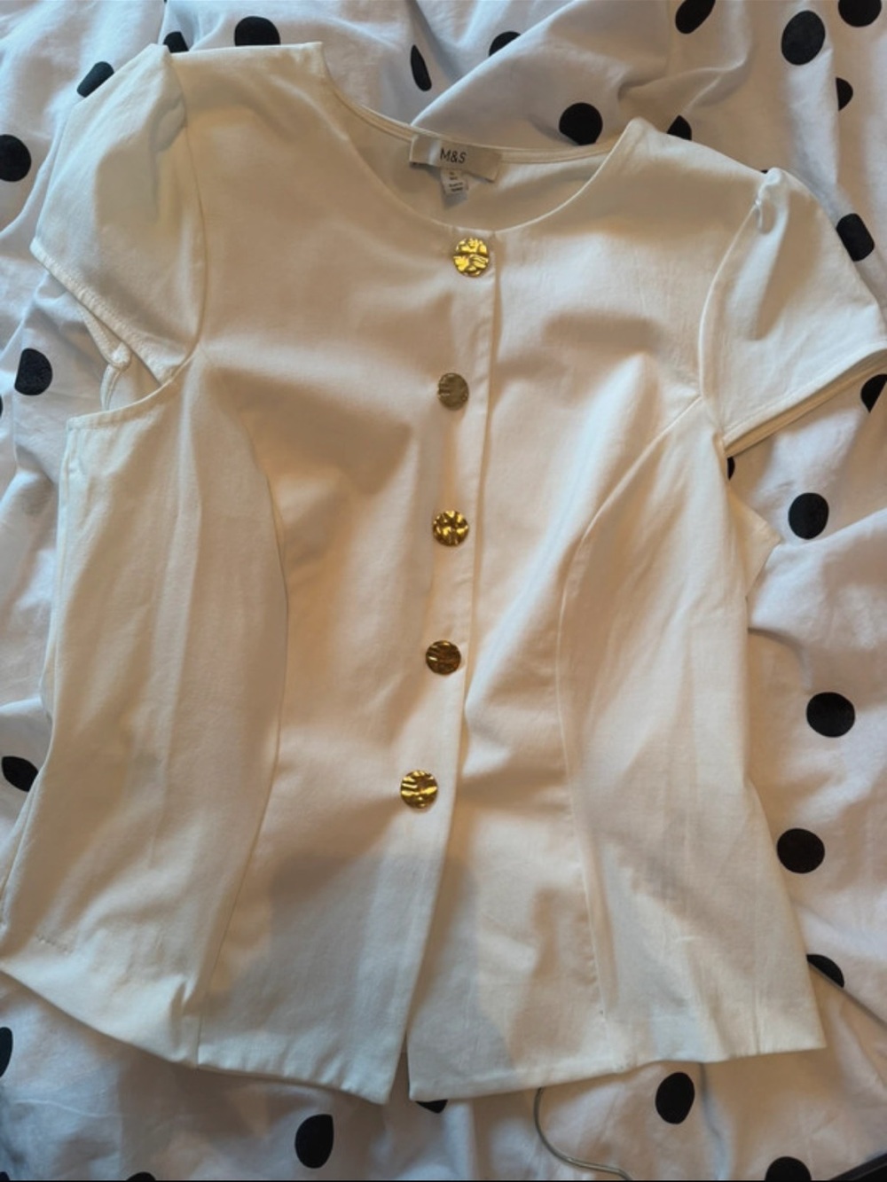 Cream Short Sleeve Top with Gold Buttons Marks & spencer size M